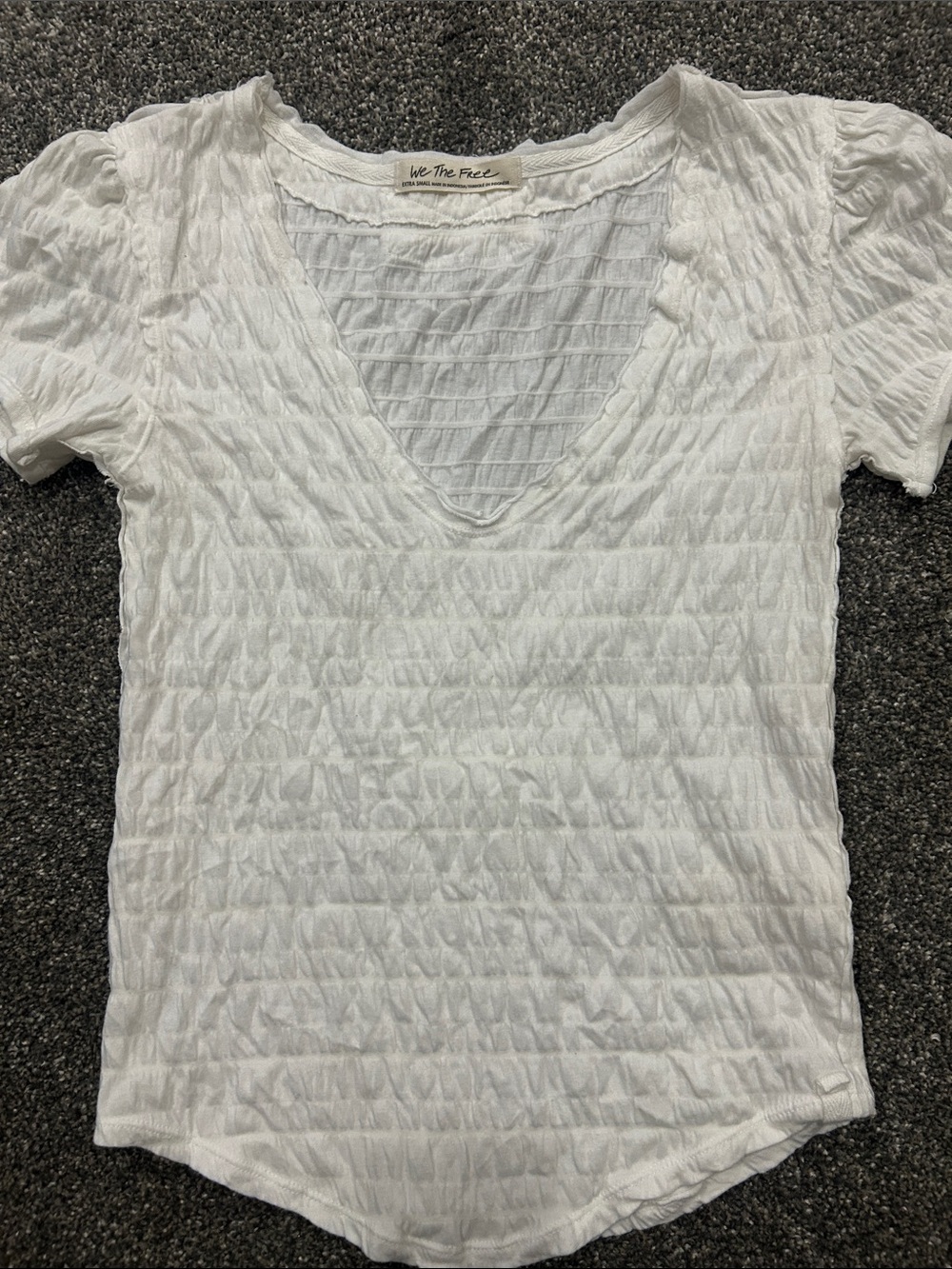 We The Free White Crinkle V-Neck Short Sleeve Tee